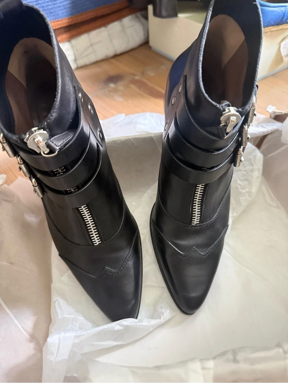 TABITHA SIMMONS BLACK LEATHER EARLY BUCKLE ANKLE BOOTS SZ 39